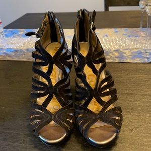 Womens SAM EDELMAN black suede leather open toe sandals sz. 8.5